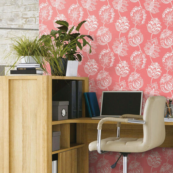 Batik Jacobean Pink And White Peel And Stick Wallpaper, image 4