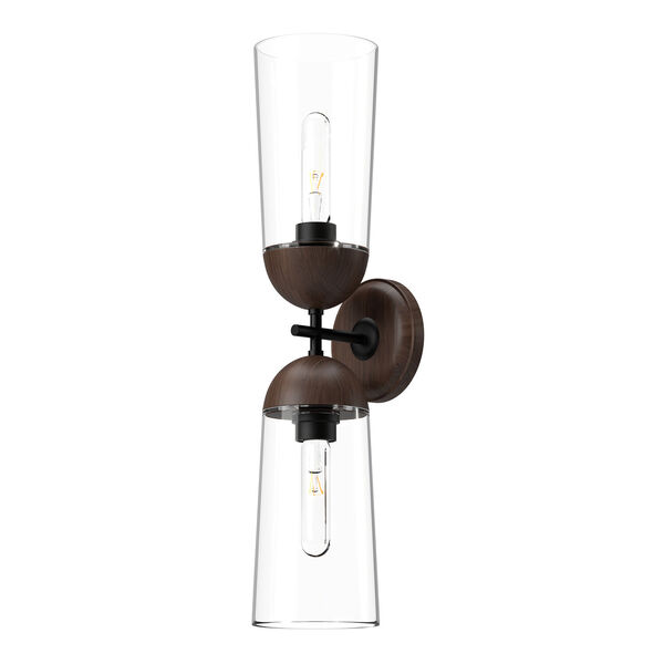 Emil Matte Black and Walnut Two-Light Wall Sconce with Clear Glass, image 1