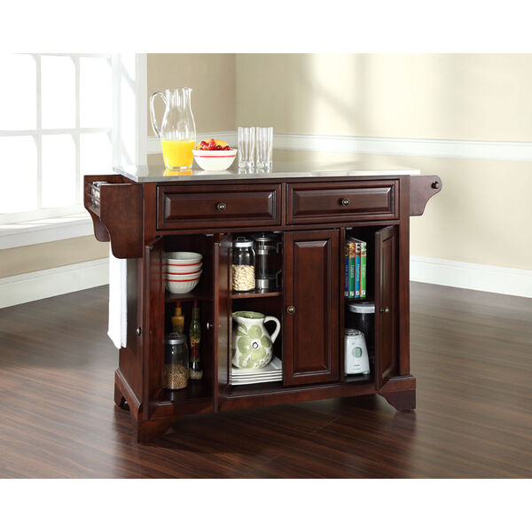LaFayette Stainless Steel Top Kitchen Island in Vintage Mahogany Finish, image 4