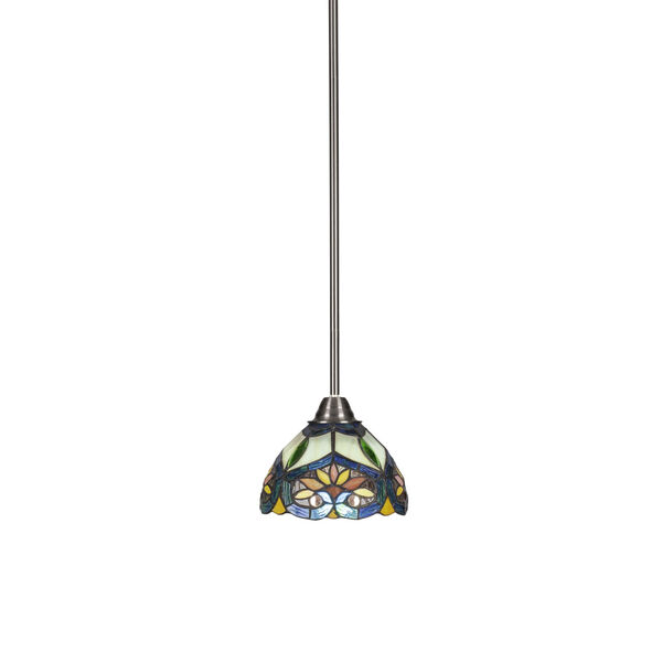 Paramount Brushed Nickel One-Light 7-Inch Mini Pendant with Pavo Art Glass, image 1