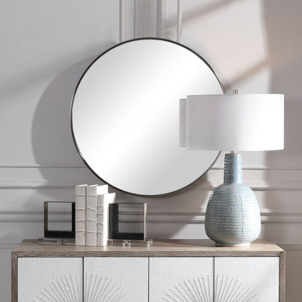 Coulson Brushed Nickel Round Mirror, image 2