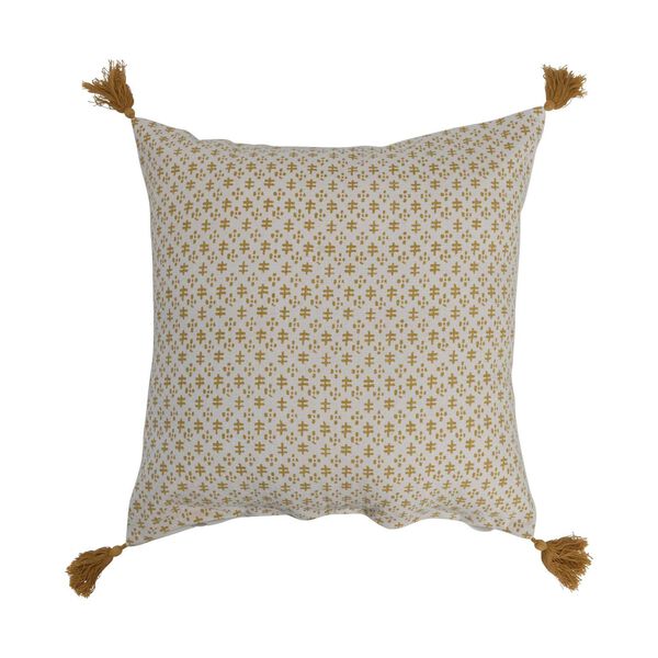 Multicolor Cotton 20 x 20-Inch Pillow with Pattern and Tassels, image 1