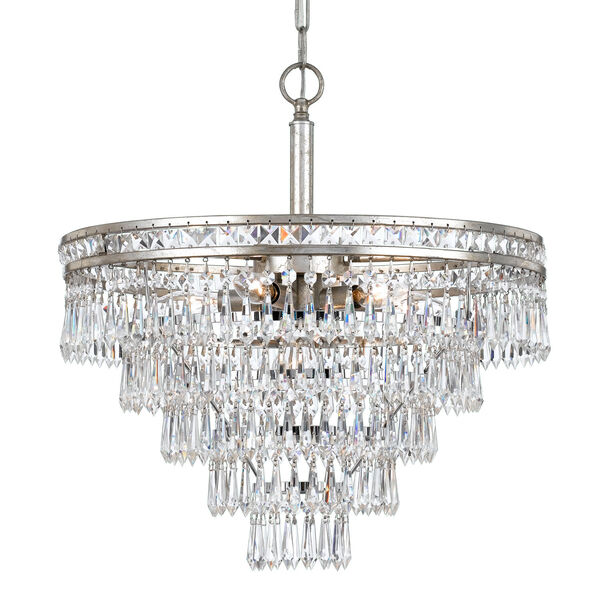 Mercer Olde Silver Six Light Hand Cut Crystal Convertible Chandelier, image 1