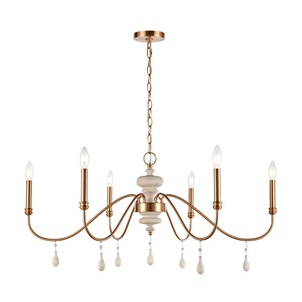 French Connection Satin Brass Six-Light Chandelier, image 1