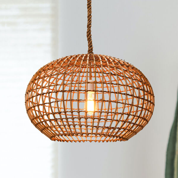 Woven Roots Round Wicker Pendant Light with Thick Rope Cord, image 5