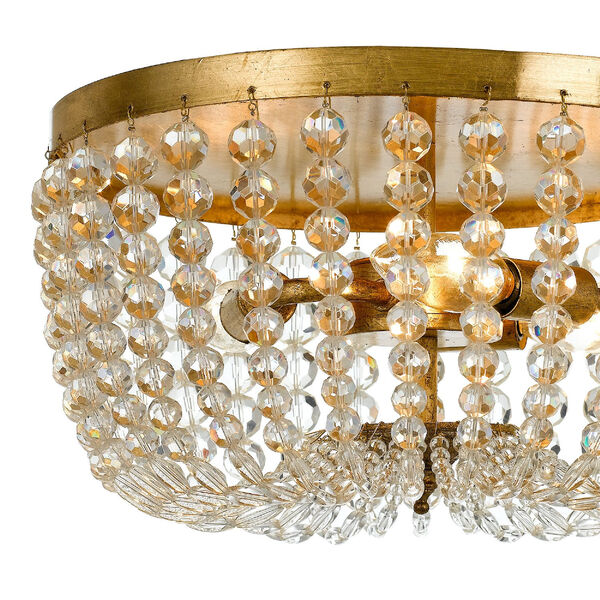Rylee Antique Gold Three Light Flush Mount with Hand Cut Faceted Crystal Beads, image 3