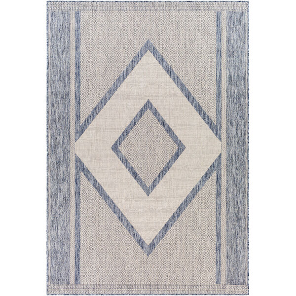 Tuareg Blue, Cream and Gray Rectangular Indoor and Outdoor Rug, image 1