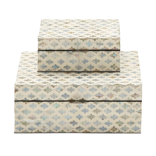 White Rectangular Wooden Zigzag Decorative Box, Set of 2, image 2