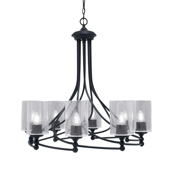 Capri Matte Black Eight-Light Chandelier with Clear Cylinder Bubble Glass, image 1