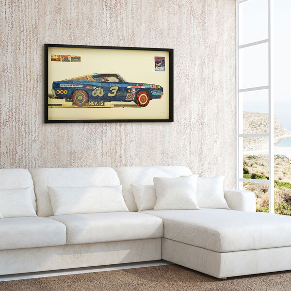 Blue Muscle Car Dimensional Collage Graphic Glass Wall Art, image 5