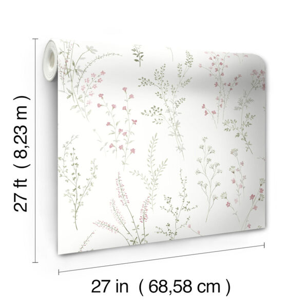 Simply Farmhouse Pink, Green and White Wildflower Sprigs Wallpaper, image 3