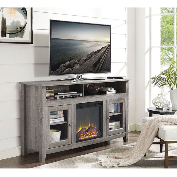 58-inch Wood Highboy Fireplace TV Stand - Driftwood, image 1