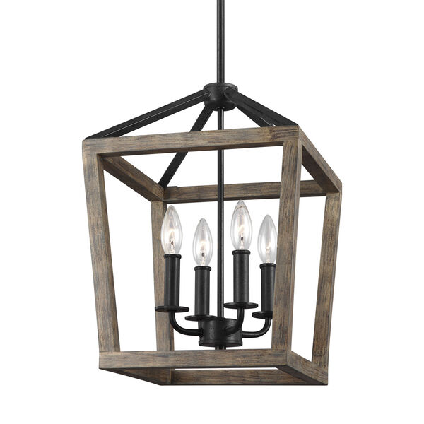 Gannet Weathered Oak Wood and Antique Forged Iron 12-Inch Four-Light Pendant, image 4