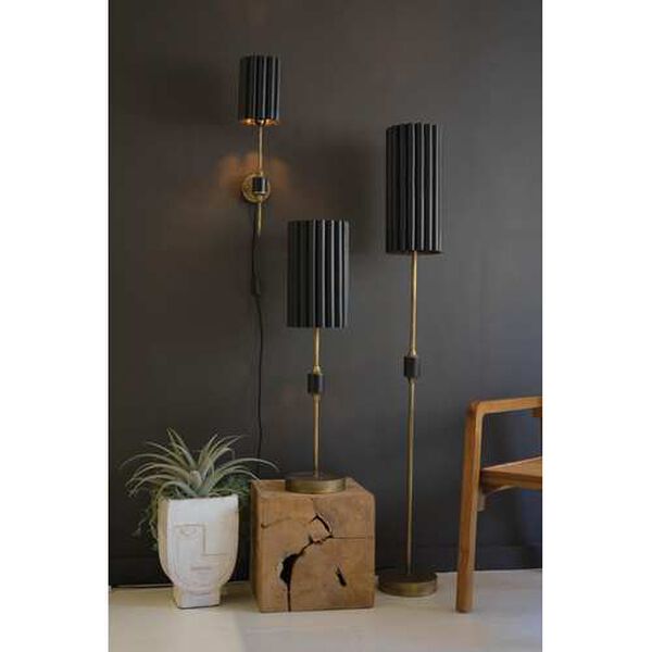 Gold Antique Table Lamp with Fluted Black Metal Shade, image 3