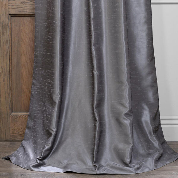 Gray 25 x 96-Inch Blackout Vintage Textured Faux Dupioni Silk Pleated Curtain, image 3