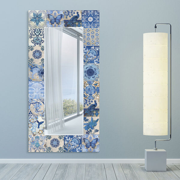 Blue and White 72 x 36-Inch Rectangular Beveled Floor Mirror, image 1