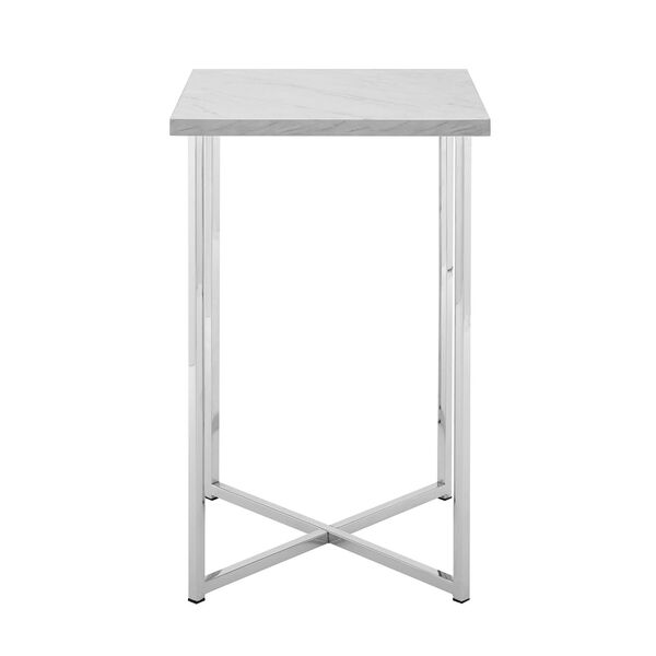 Alissa Faux White Marble and Chrome Square Accent Table, Set of Two, image 2