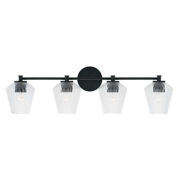 Beau Matte Black Four-Light Bath Vanity with Clear Fluted Glass Shades, image 2