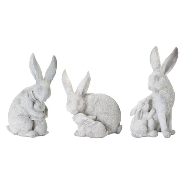 Grey and White Rabbit with Bunny Figurine, Set of 6, image 1