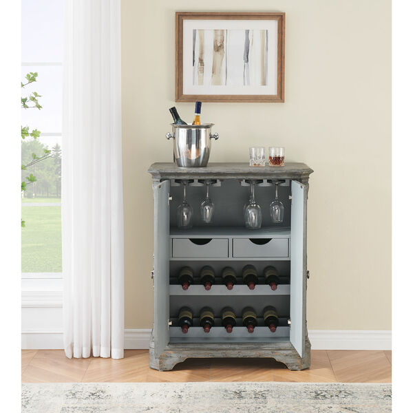 Distressed Grey Blue and White Two Door Wine Cabinet, image 6