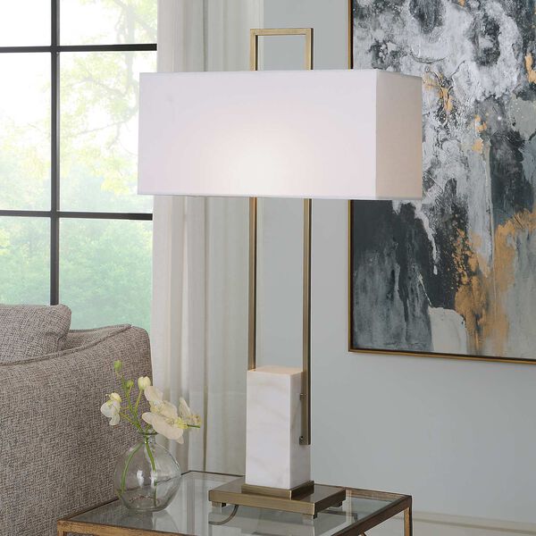 Column White and Brass Marble Table Lamp, image 2