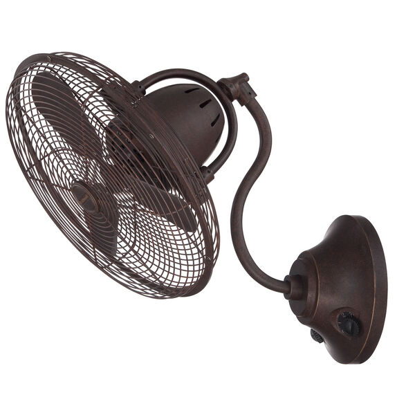 Bellows Aged Bronze Textured 14-Inch Wall Mount Fan with Three Blades, image 2