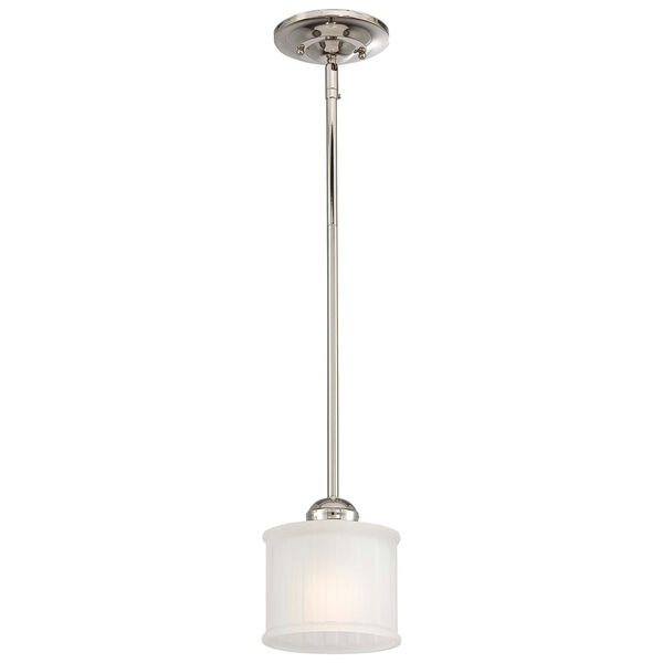 1730 Series Polished Nickel One-Light Mini Pendant with Etched Box Pleat Glass, image 1