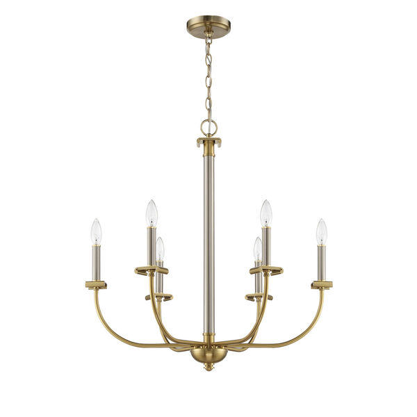 Stanza Brushed Polished Nickel and Satin Brass Six-Light Chandelier, image 4