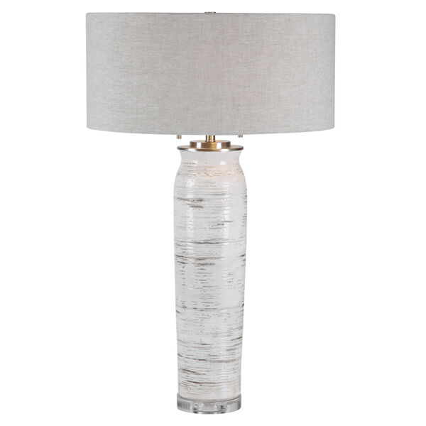Lenta Off-White Two-Light Table Lamp with Round Hardback Drum Shade, image 1