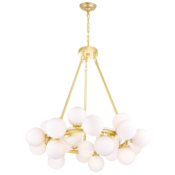 Arya Satin Gold 25-Light Chandelier with Frosted Glass, image 1