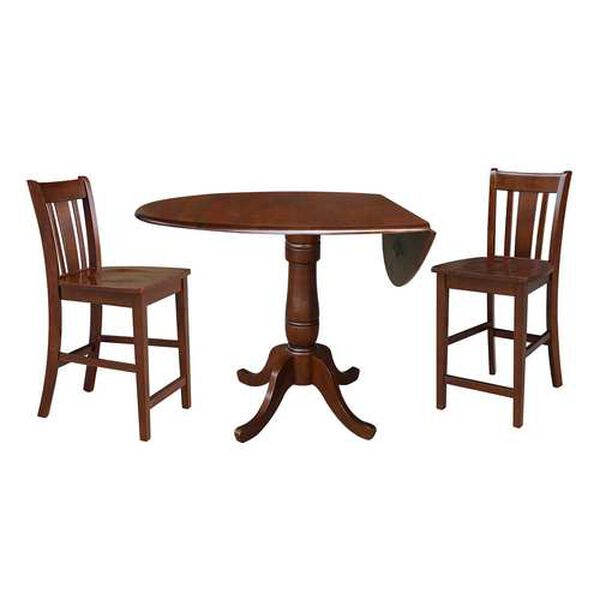 Espresso Round Pedestal Table with Counter Height Stools, 3-Piece, image 1