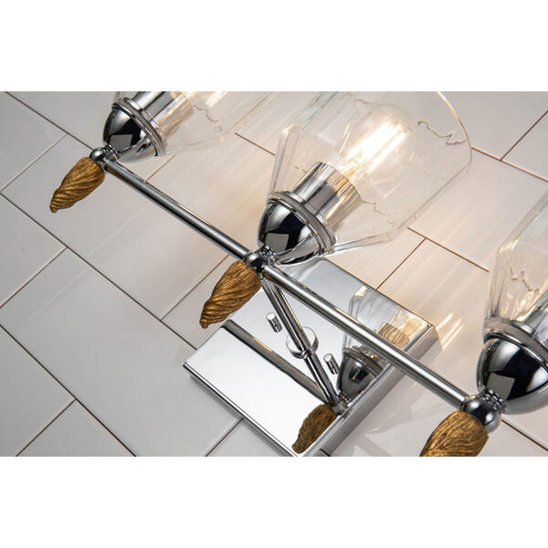 Fun Finial Polished Chrome Gold Three-Light Wall Sconce, image 3