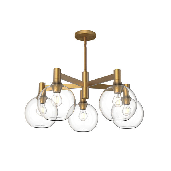 Castilla Aged Gold Five-Light Chandelier with Clear Glass, image 1