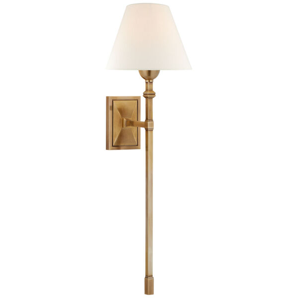 Jane Large Single Tail Sconce in Hand-Rubbed Antique Brass with Linen Shade by Alexa Hampton, image 1