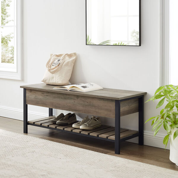 48-Inch Open-Top Storage Bench with Shoe Shelf  - Gray Wash, image 3