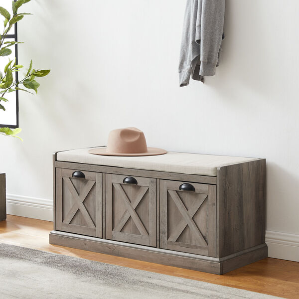 Willow Grey Wash and Oatmeal Linen Storage Bench with Three Drawers, image 3