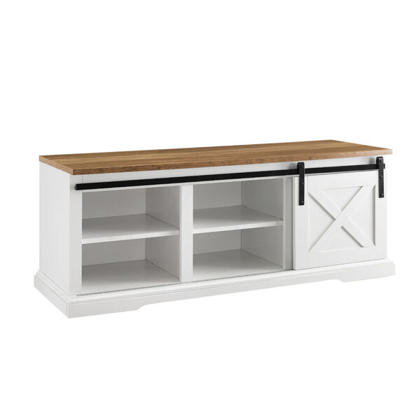 White and Barnwood Entry Bench with Storage, image 4