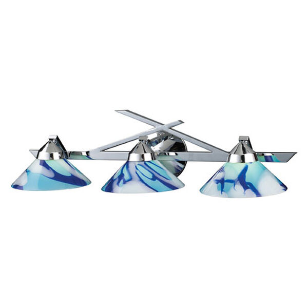 Refraction Three-Light Wall Bracket in Polished Chrome and Caribbean Glass, image 1