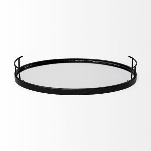 Ansel Black Metal Mirrored Bottom Oval Serving Tray, image 2