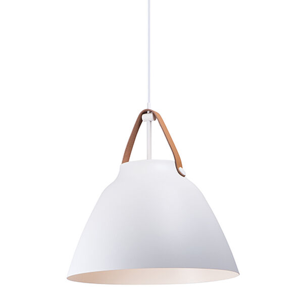 Nordic Tan Leather and White One-Light Pendant, image 1