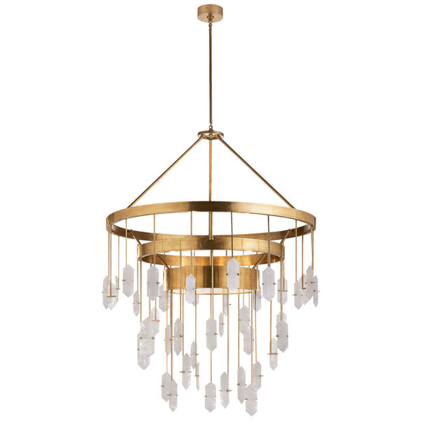 Halcyon Large Three Tier Chandelier in Antique-Burnished Brass with Quartz by Kelly Wearstler, image 1