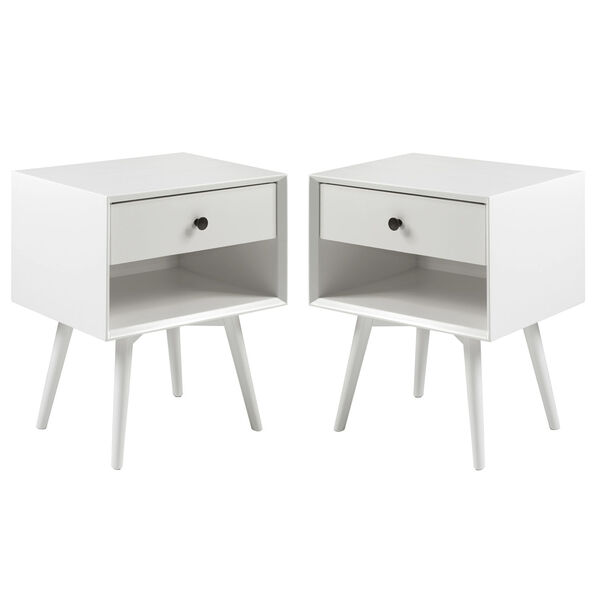 White Single Drawer Solid Wood Nighstand, Set of Two, image 1