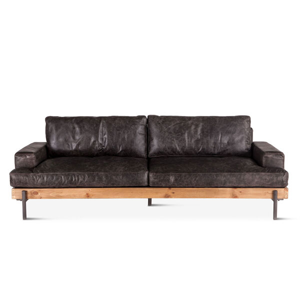 Chiavari Distressed and Antique Zinc 37-Inch Ebony Leather Sofa, image 1