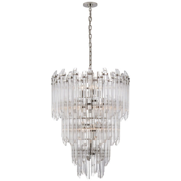 Adele Three-Tier Waterfall Chandelier in Polished Nickel with Clear Acrylic by Suzanne Kasler, image 1