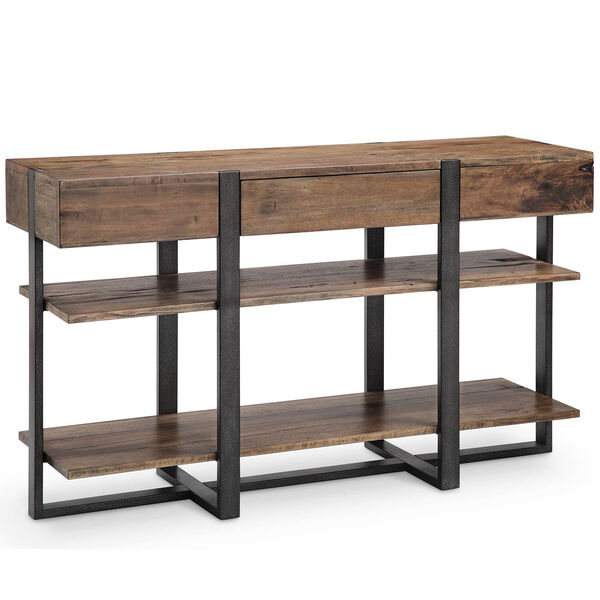 Fulton Industrial Farmhouse Reclaimed Wood Rectangular Console Table in Rustic Honey, image 1