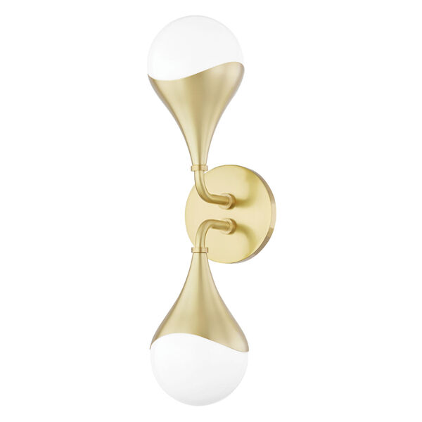 Ariana Aged Brass Two-Light LED Bathroom Vanity Light with Opal Glossy Glass, image 1