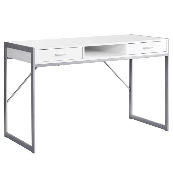 White and Silver 22-Inch Computer Desk with Storage Drawers, image 1