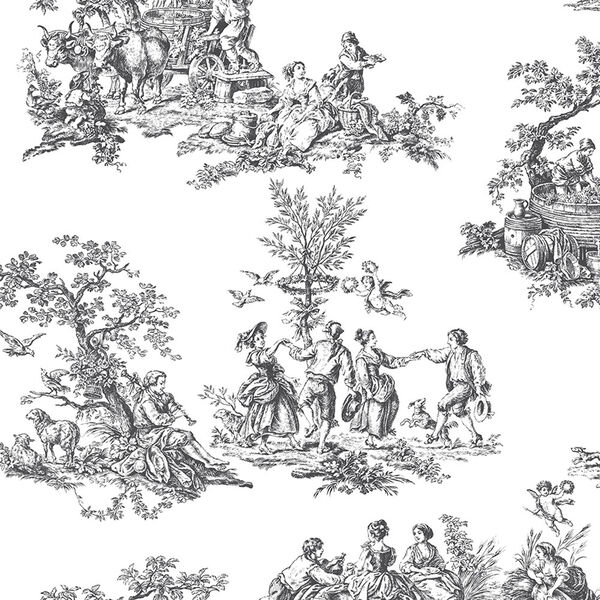 Romantic Toile Black and White Wallpaper - SAMPLE SWATCH ONLY, image 1