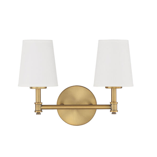 Lowry Natural Brass Two-Light Bath Vanity with White Linen Shade, image 2