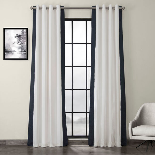 Fresh Popcorn and Polo Navy Grommet Vertical Colorblock Curtain Single Panel, image 1